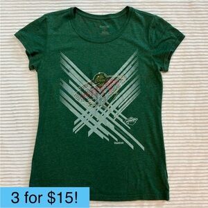 Reebok Minnesota Wild Hockey Green Short Sleeve Dazzle Jewels Gems T-Shirt Large